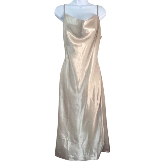 Birdy Grey Lisa Midi Shiny Satin Slip Dress Champagne Size M - Picture 2 of 13